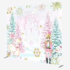 Aperturee - Aperturee Pink Nutcracker Tension Fabric Backdrop Winter Castle Swan Decoration Christmas Ballet Background