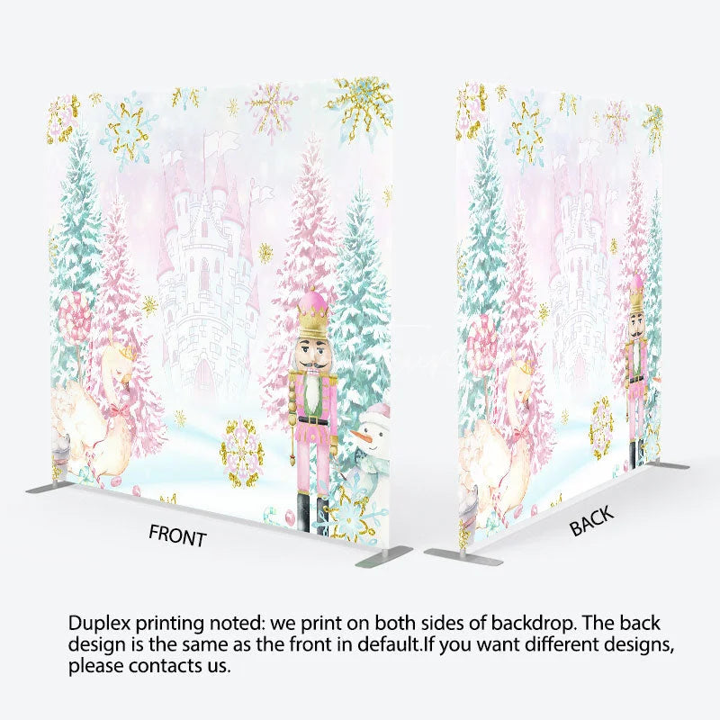 Aperturee - Aperturee Pink Nutcracker Tension Fabric Backdrop Winter Castle Swan Decoration Christmas Ballet Background