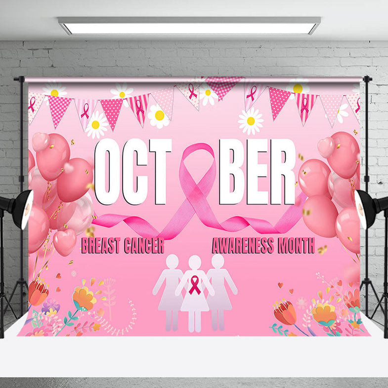 Extra Large Breast Cancer Awareness Backdrop - 78x45 Inch Pink Ribbon Banner For Fundraisers & Photo Booths