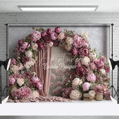 Aperturee - Aperturee Pink Peony Floral Arch Photography Backdrop Elegant Wedding or Bridal Shower Pink Curtain Photo Background