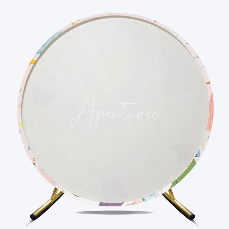 Aperturee - Aperturee Pink Princess 1st Birthday Round Backdrop Fairytale Castle Carriage Prop