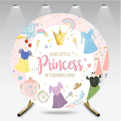 Aperturee - Aperturee Pink Princess 1st Birthday Round Backdrop Fairytale Castle Carriage Prop