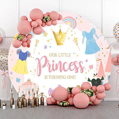 Aperturee - Aperturee Pink Princess 1st Birthday Round Backdrop Fairytale Castle Carriage Prop