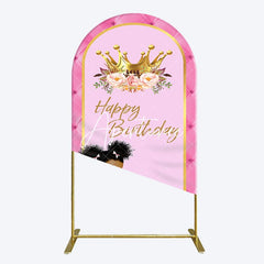 Aperturee - Aperturee Pink Princess Crown Floral Birthday Arch Backdrop