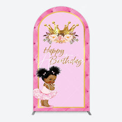 Aperturee - Aperturee Pink Princess Crown Floral Birthday Arch Backdrop