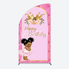 Aperturee - Aperturee Pink Princess Crown Floral Birthday Half Moon Arch Backdrop