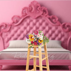 Aperturee Aperturee Pink Princess Headboard Photography Backdrop Ornate Rococo Tufted Bed Fairytale Bedroom Studio Photo Prop