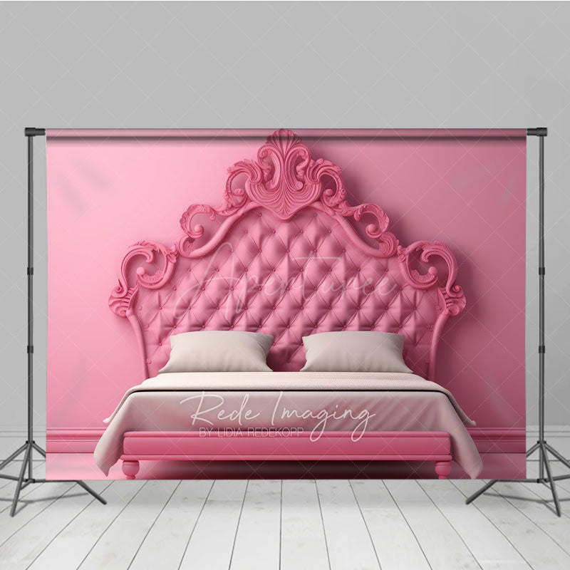Aperturee Aperturee Pink Princess Headboard Photography Backdrop Ornate Rococo Tufted Bed Fairytale Bedroom Studio Photo Prop