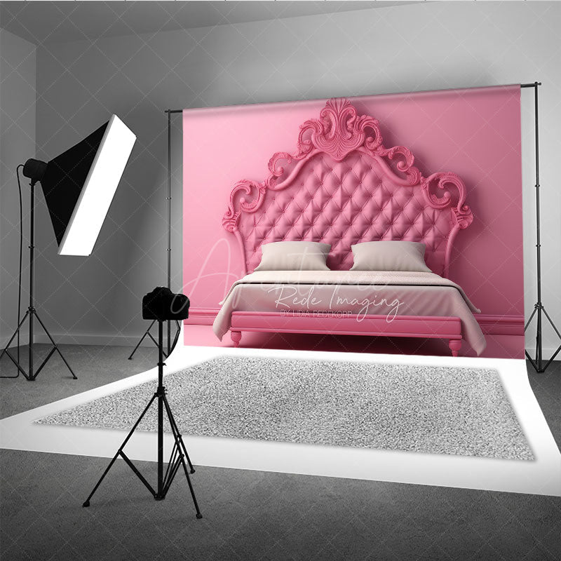 Aperturee Aperturee Pink Princess Headboard Photography Backdrop Ornate Rococo Tufted Bed Fairytale Bedroom Studio Photo Prop