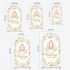 Aperturee - Aperturee Pink Pumpkin Carriage Baby Shower Arch Backdrop Little Princess Party Decoration Royal Gold Glitter Background