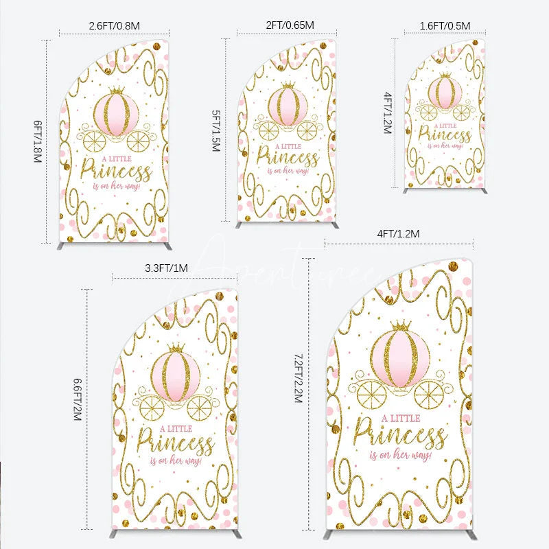 Aperturee - Aperturee Pink Pumpkin Carriage Baby Shower Half Moon Arch Backdrop Little Princess Party Decoration Royal Gold Glitter