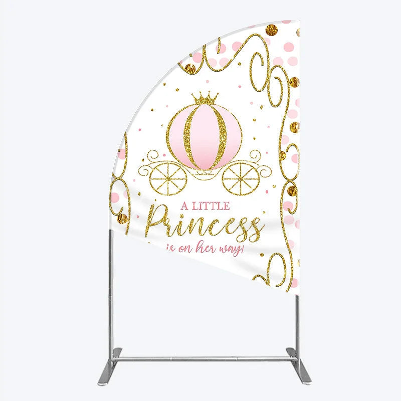 Aperturee - Aperturee Pink Pumpkin Carriage Baby Shower Half Moon Arch Backdrop Little Princess Party Decoration Royal Gold Glitter