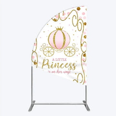 Aperturee - Aperturee Pink Pumpkin Carriage Baby Shower Half Moon Arch Backdrop Little Princess Party Decoration Royal Gold Glitter
