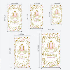 Aperturee - Aperturee Pink Pumpkin Carriage Baby Shower Rectangle Backdrop Little Princess Party Decoration Royal Gold Glitter Background