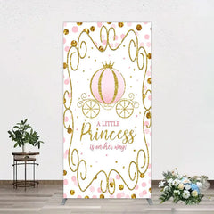 Aperturee - Aperturee Pink Pumpkin Carriage Baby Shower Rectangle Backdrop Little Princess Party Decoration Royal Gold Glitter Background