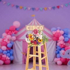 Aperturee - Aperturee Pink Purple Circo Circus Cake Smash Photo Backdrop