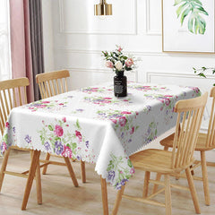 Aperturee - Aperturee Pink Purple Rose Clusters Rectangle Tablecloth Romantic Floral White Background Elegant Dining Table Cover Wedding