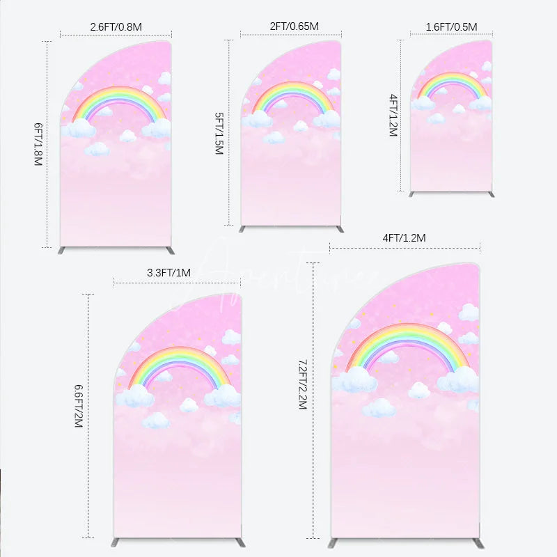 Aperturee - Aperturee Pink Rainbow and Clouds Half Moon Arch Backdrop Dreamy Pastel Sky for Baby Shower Birthday Party
