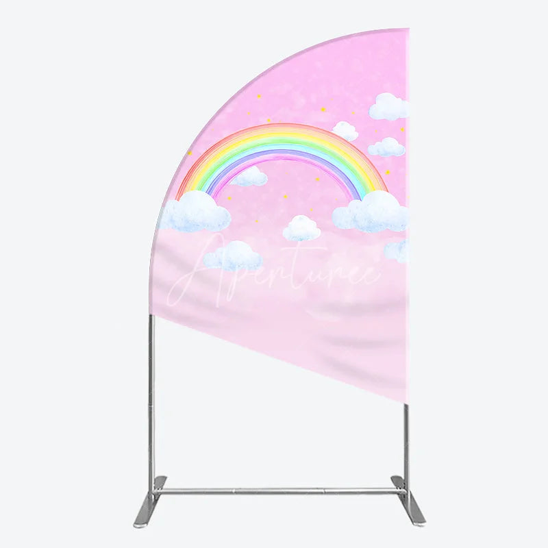 Aperturee - Aperturee Pink Rainbow and Clouds Half Moon Arch Backdrop Dreamy Pastel Sky for Baby Shower Birthday Party