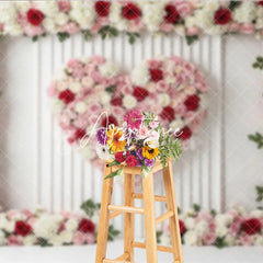 Aperturee - Aperturee Pink Red and White Floral Heart Photography Backdrop Romantic Rose and Hydrangea Paneled Wall Decor
