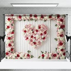 Aperturee - Aperturee Pink Red and White Floral Heart Photography Backdrop Romantic Rose and Hydrangea Paneled Wall Decor