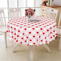Aperturee - Aperturee Pink Red Heart Pattern Round Tablecloth Sweet Love Polka Dot Table Cover for Girls Party