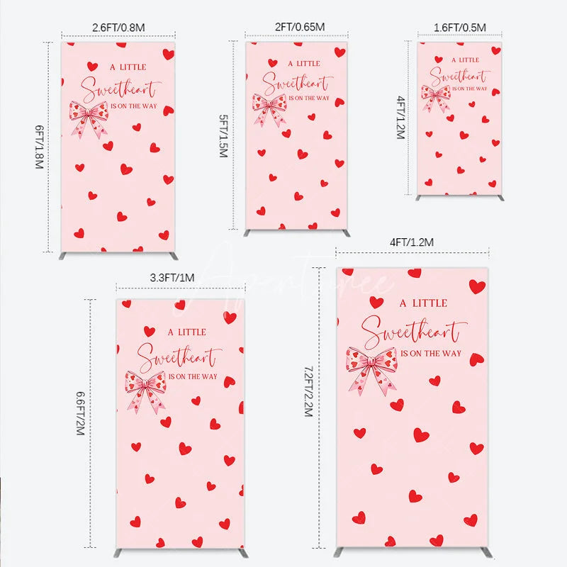 Aperturee - Aperturee Pink Red Hearts Bow Baby Shower Rectangle Arch Backdrop Sweetheart Is On The Way Party Decor