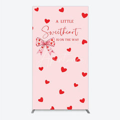 Aperturee - Aperturee Pink Red Hearts Bow Baby Shower Rectangle Arch Backdrop Sweetheart Is On The Way Party Decor