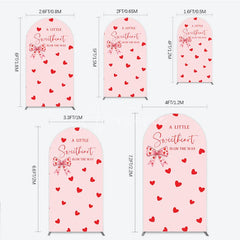 Aperturee - Aperturee Pink Red Hearts Bow Round Top Arch Backdrop Sweetheart Is On The Way Baby Shower Party Decor