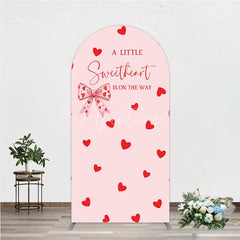 Aperturee - Aperturee Pink Red Hearts Bow Round Top Arch Backdrop Sweetheart Is On The Way Baby Shower Party Decor