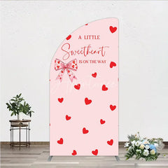Aperturee - Aperturee Pink Red Hearts Bow Sweetheart Half Moon Arch Backdrop Lovely Baby Shower Is On The Way Party Decor