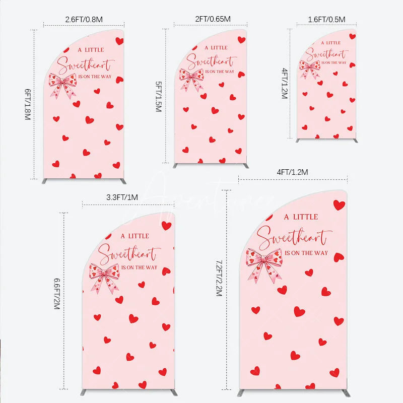 Aperturee - Aperturee Pink Red Hearts Bow Sweetheart Half Moon Arch Backdrop Lovely Baby Shower Is On The Way Party Decor