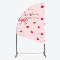 Aperturee - Aperturee Pink Red Hearts Bow Sweetheart Half Moon Arch Backdrop Lovely Baby Shower Is On The Way Party Decor