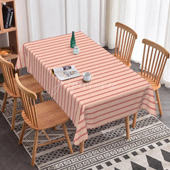 Aperturee - Aperturee Pink Red Striped Rectangle Tablecloth Simple Geometric Line Pattern for Valentine Day Birthday Kitchen Decor