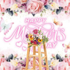 Aperturee - Aperturee Pink Romantic Floral Butterfly Mothers Day Backdrop