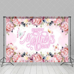 Aperturee - Aperturee Pink Romantic Floral Butterfly Mothers Day Backdrop