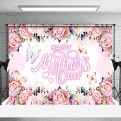 Aperturee - Aperturee Pink Romantic Floral Butterfly Mothers Day Backdrop