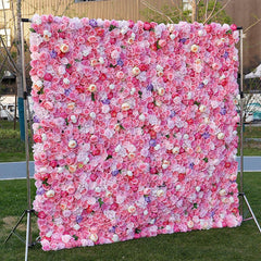 Aperturee - Aperturee Pink Rose Artificial Flower Wedding Decoration On Wall