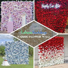 Aperturee - Aperturee Pink Rose Faux Floral Wall Backdrop For Wedding Photo