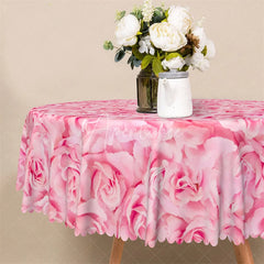 Aperturee - Aperturee Pink Rose Flower Round Tablecloth Soft Pastel Floral Bloom Table Cover for Wedding