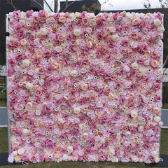Aperturee - Aperturee Pink Rose Wedding Decoration Faux Flower Wall Panels