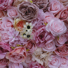 Aperturee - Aperturee Pink Rose Wedding Decoration Faux Flower Wall Panels