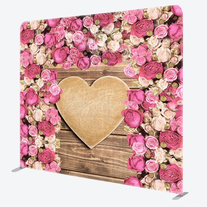 Aperturee - Aperturee Pink Rose Wooden Heart Wedding Pillow Cover Backdrop