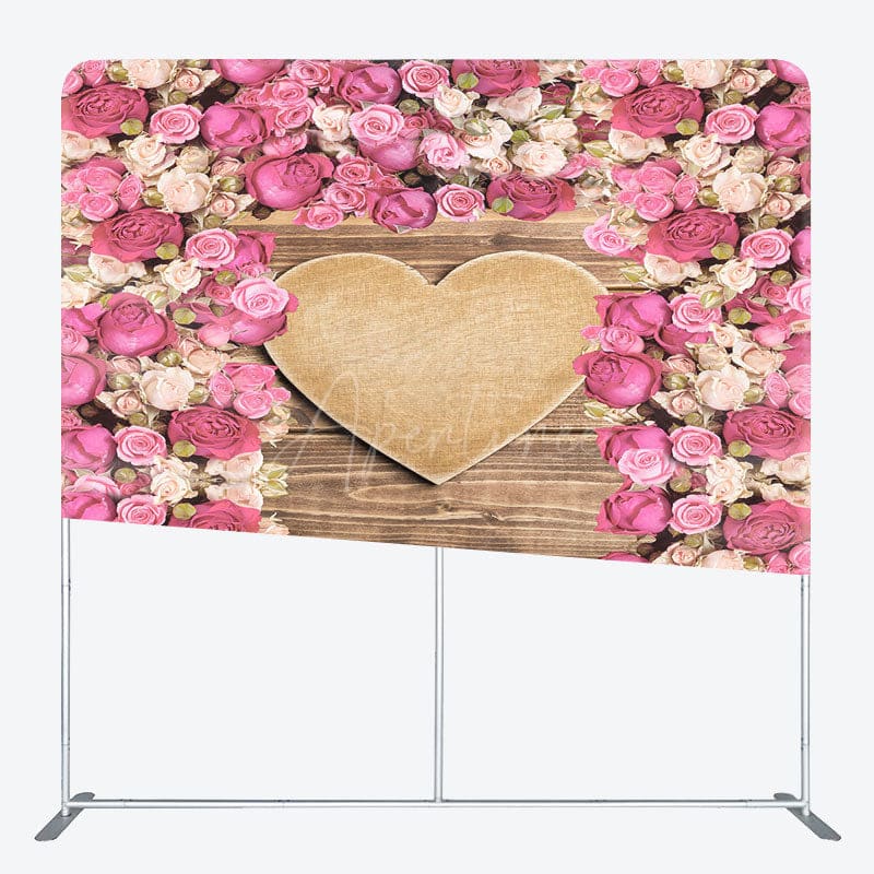 Aperturee - Aperturee Pink Rose Wooden Heart Wedding Pillow Cover Backdrop