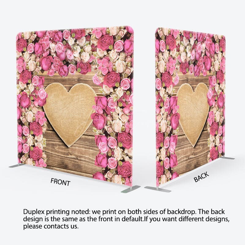 Aperturee - Aperturee Pink Rose Wooden Heart Wedding Pillow Cover Backdrop