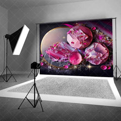 Aperturee - Aperturee Pink Round Crystal Gems and Gold Rings Backdrop Abstract Art Photography Background Modern Event Decor