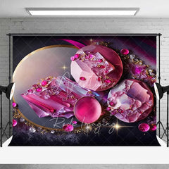 Aperturee - Aperturee Pink Round Crystal Gems and Gold Rings Backdrop Abstract Art Photography Background Modern Event Decor
