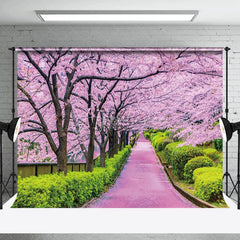 Aperturee - Aperturee Pink Sakura Garden Greenery Path Spring Backdrop