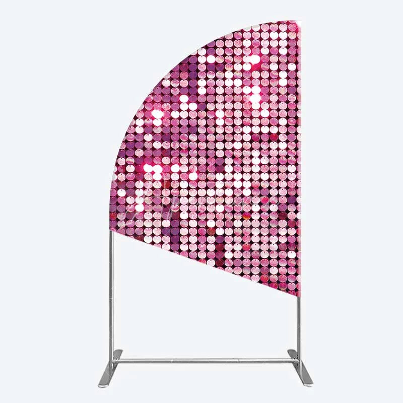 Aperturee - Aperturee Pink Sequin Half Moon Arch Backdrop Magenta Glitter Texture Photography Background for Party