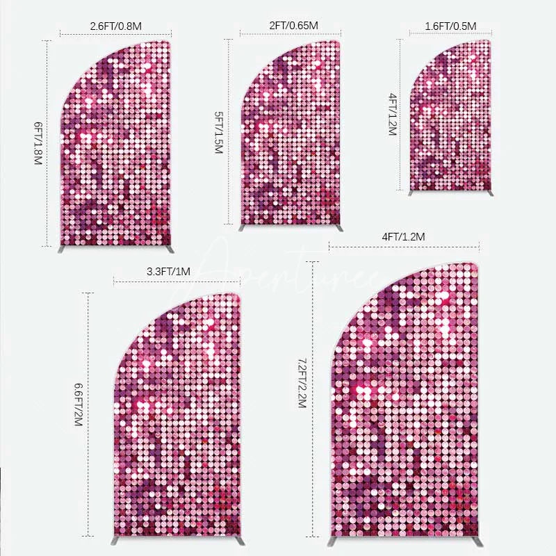 Aperturee - Aperturee Pink Sequin Half Moon Arch Backdrop Magenta Glitter Texture Photography Background for Party